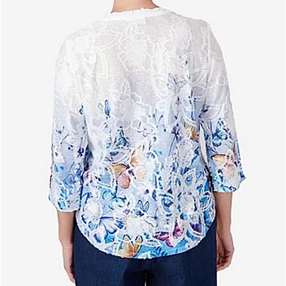 Alfred Dunner Women's In Full Bloom Butterfly Border Jacquard V Neck Top NWT - Picture 13 of 14